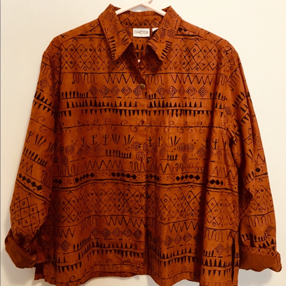 faux suede Aztec print women’s buttoned top